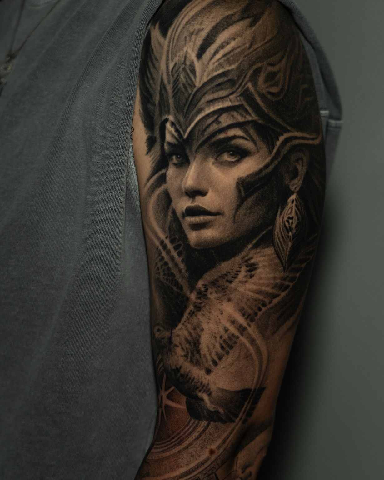 Завършена black and grey realism татуировка - портрет